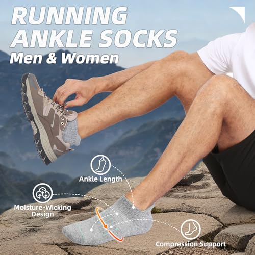 Lapulas Merino Wool Ankle Socks for Men Women, Hiking Running, 6 Pairs - color: Light Grey, size: Medium