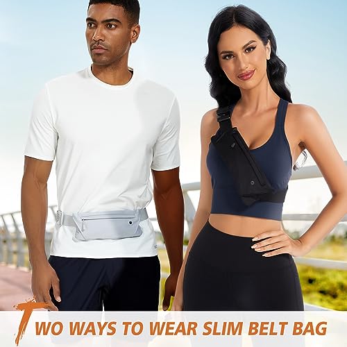 WHIPPY Slim Running Belt Fanny Pack for Women Men Elastic Runners Belt Waist Pouch Chest Bag Phone Holder Waist Pack for Running Hiking - color: 3-Grey