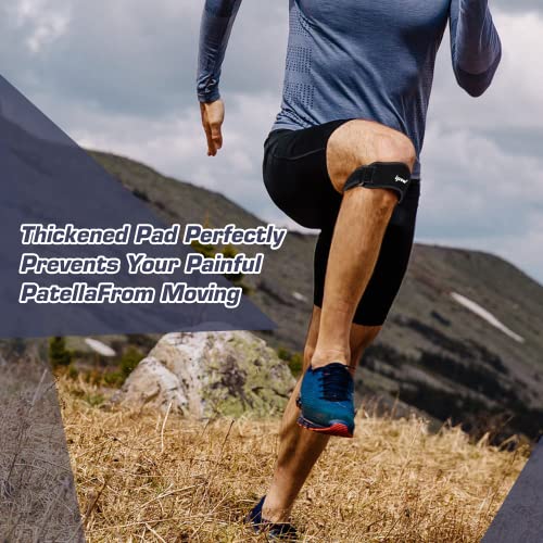 IPOW 2 Pack Thickened Pad&Wide Patella Knee Strap,Pain Relief Patellar Tendon Support,Adjustable Brace Band for Hiking,Basketball,Running,Jumpers Knee,Volleyball,Tendonitis,Arthritis,Injury Recovery