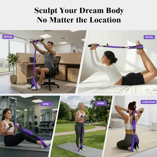 3-Tube Pedal Resistance Band w/Handles, 30/40LBS Sit Workout Gear - color: purple, size: 40lbs