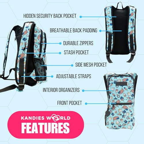 Kandies World Reflective Festival Hydration Pack - 2L Hydropack for Raves, Hiking, Biking, Running, and More (with Anti-Theft Pocket) - style: USA