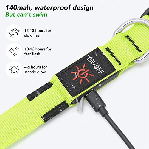 Light Up Dog Collar, Rechargeable USB Collar, Waterproof, Luminous LED Collar, Adjustable, Super Bright, Night Walking for Small Medium Large Dogs, Green, M - color: Green, size: Medium