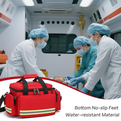 First Aid Bag Empty First Responder Bag,First Aid Kits Storage,Trauma Bag with Detachable Dividers, Medical Bag for Nurses,Ideal for EMT, EMS,Paramedics,Home Health Care(Bag Only) - color: Red