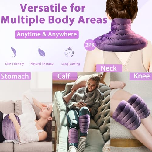 Microwavable Knee Heating Pad, Moist Heat Wrap for Knee, Adjustable Knee Heat Pack for Muscle Soreness & Stiffness, Hot & Cold Therapy, Flaxseed Filled, Unscented, 2 Pack