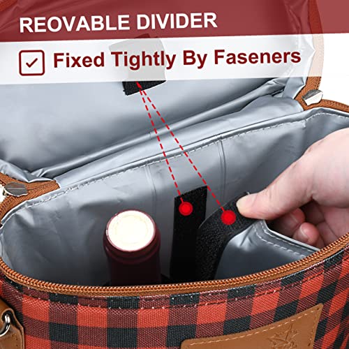 Tirrinia 2 Bottle Insulated Wine Tote Carrier Bag - color: Red Checker, size: 2 Bottle-without front pocket