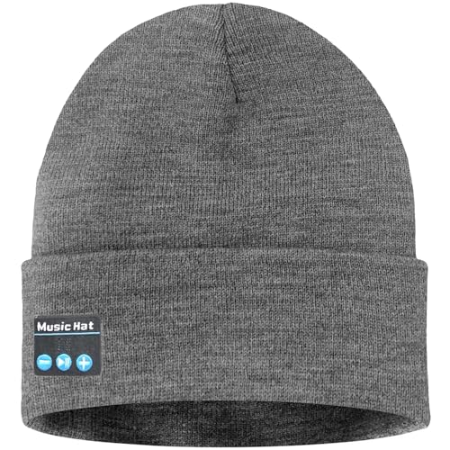 ATNKE LED Lighted Bluetooth Beanie Hat,USB Rechargeable 4 LED Wireless Music Running Headlamp Cap Gift for Men and Women - color: #Grey