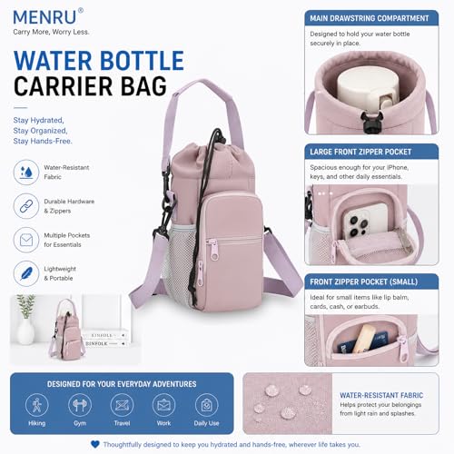 2 Pack Water Bottle Holder Bag with Strap for 30-40 Oz Bottles - color: purple and pink