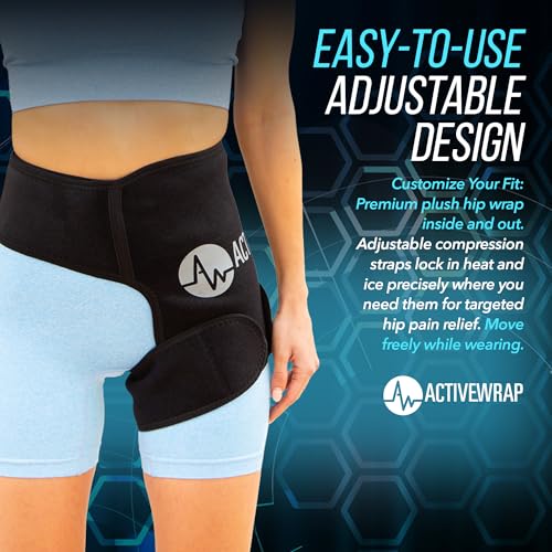 Activewrap Hip Ice Pack Wrap - PT-Designed Hot & Cold Compression Hip Brace with Ultra Flex Gel Pack for Post-Surgery Comfort, Hip Flexor Support, Bursitis, Labral Tear & Injuries - One Size Fits Most