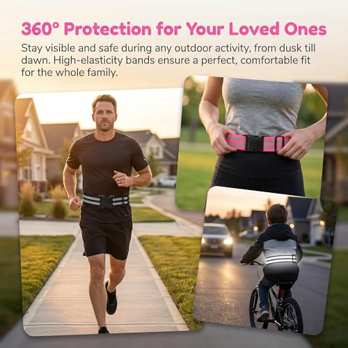 Little World Reflective Belt, Reflective Running Gear Elastic Reflective Sash - color: Pink, Black