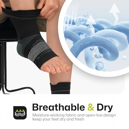 3 Pairs Plantar Fasciitis Socks Ankle Compression Sleeve with Arch Support - color: Black（3 pairs）, size: Large