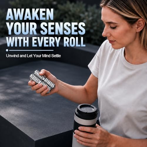 Handheld Fidget Toy, Metal Hand Roller Thumb-Press Massage Style Pain for Adult Relieve Stress Anxiety Tension, Office Travel Classroom, Novelty Gifts for Friends - Sliver