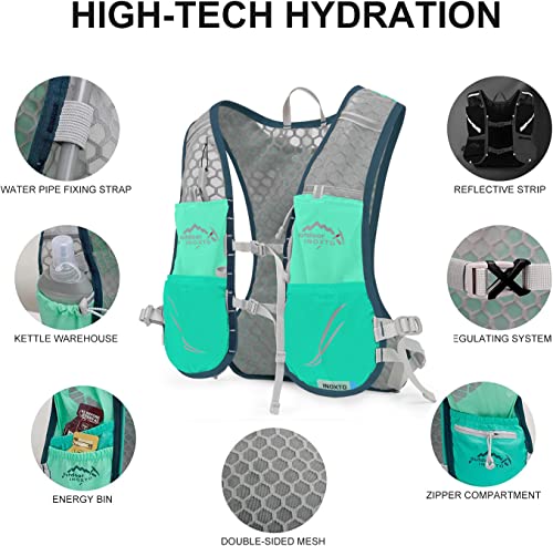 INOXTO Running Hydration Vest Backpack,Lightweight Insulated Pack with 1.5L Water Bladder Bag Daypack for Trail Hiking Running Cycling Race Marathon for Women Men - color: Blue green