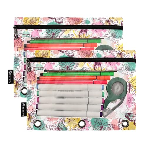 Butterfly Pencil Pouches for 3 Ring Binder 2 Pack - color: Butterfly