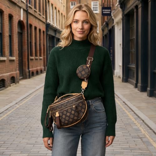Makes Checkered Crossbody Bag Bum Bag for Women with Pouch - color: Coffee Flower