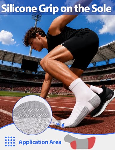 Mens Compression Running Socks: 15-20 mmHg Arch Support Non-Slip - color: A-white White White, size: 4-6