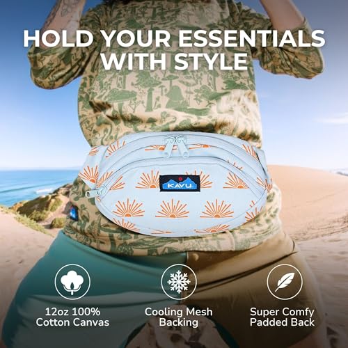 KAVU Canvas Spectator Belt Bag, Cotton Fanny Pack for Travel - color: Sunrays
