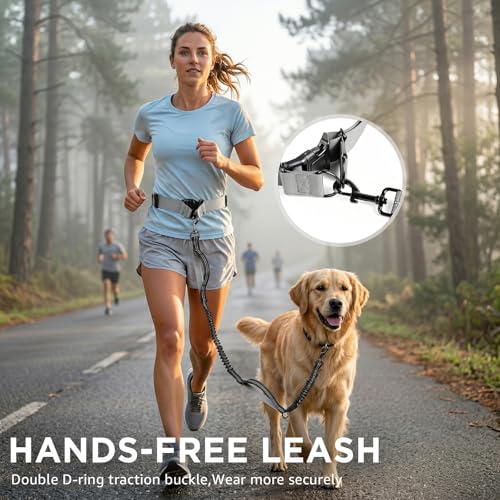 Hands Free Dog Leash with Waist Pack Bungee for Running Gray - color: Gray