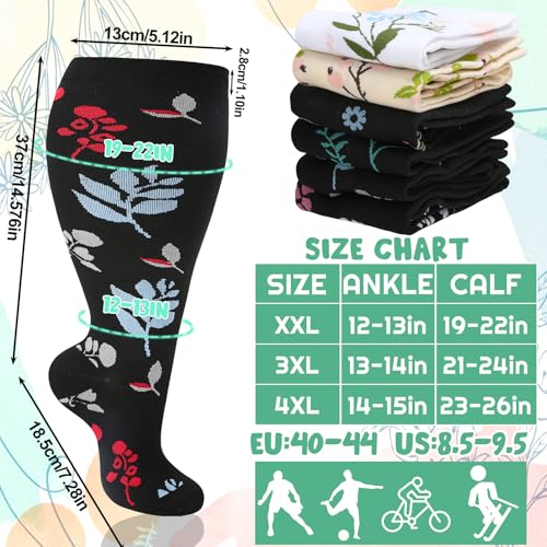 Jspupifip 6 Pairs Plus Size Compression Socks for Women, Wide Calf - color: Black White Beige, size: 4X-Large