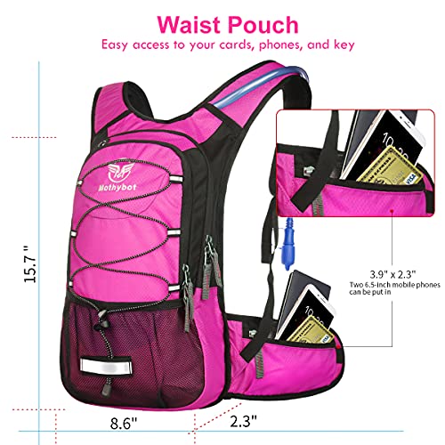 Mothybot Insulated Hydration Backpack Pack with 3L BPA Free Leak Proof Water Bladder, Large Storage Lightweight Hiking Daypack with Waist Pouches & Cooler Layer, for Running, Biking, Camping, Festival - color: Pink