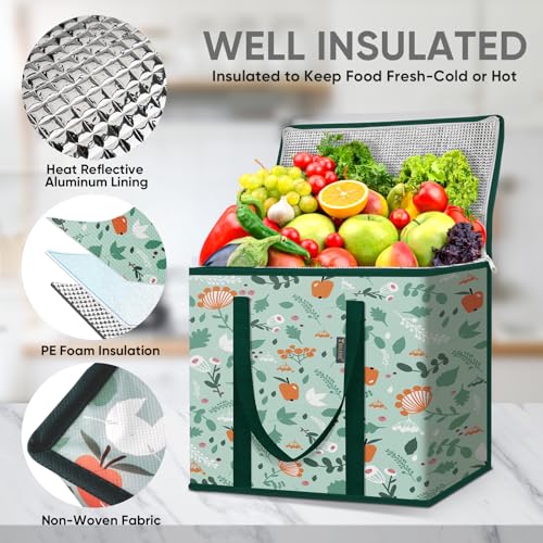 BALEINE Insulated Reusable Grocery Bags with Zippered Top, Large Cooler Bag - color: Spring Stroll, size: 4 Pack