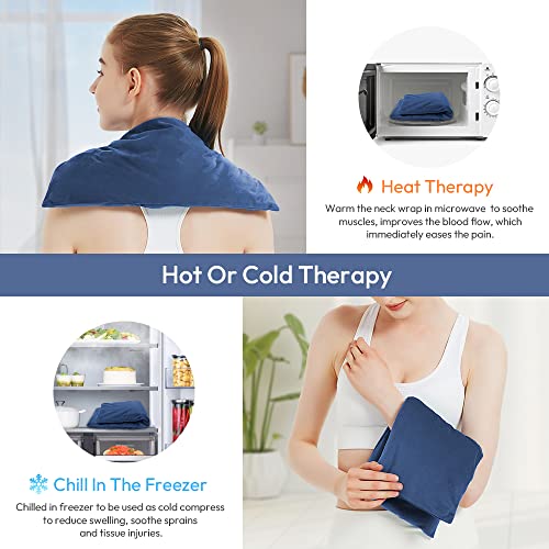 Microwavable Heating Pad with Washable Cover, 8 x 18 Microwave Heating Pad for Neck and Shoulders, Moist Heat Bean Bag Warm Compress for Knee, Joints, Wrist, Abdomen (Dark Blue) - color: 8 X 18" Dark Blue - 1 Pack