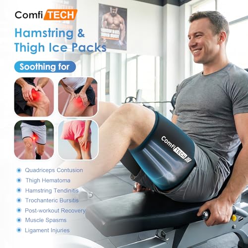 ComfiTECH Thigh Hamstring Ice Pack Wrap, Reusable Runner Sleeve, L, 2 Pack - size: Large