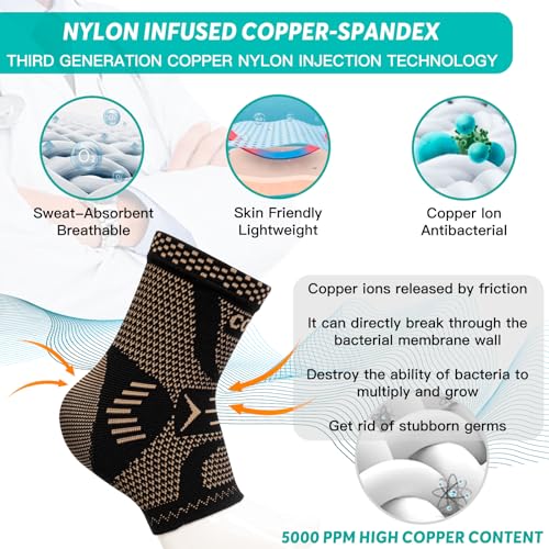 INDEEMAX Ankle Brace for Sprained Ankle Compression Sleeve, 2 Pack Copper Infused Ankle Support Brace for Women & Men, Plantar Fasciitis Relief Achilles Tendonitis, Sports Running, Copper Black, L - color: Copper Black, size: Large