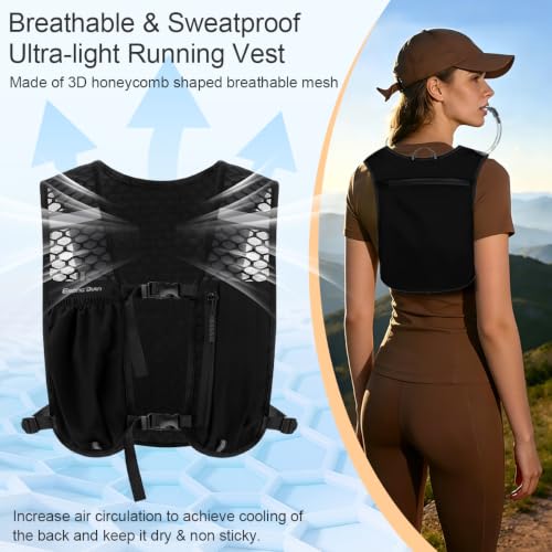Running Vest Hydration Backpack for Men Women, Lightweight Breathable Hydration Packs, Adjustable Chest Straps Daypack, Reflective Water Running Vest for Marathon, Trail, Hiking, Cycling - color: Black
