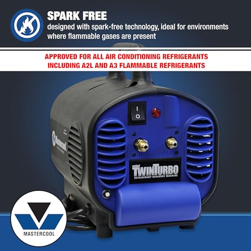 Mastercool 69400-CON Refrigerant Recovery Machine – Removes Contaminated R134a & R1234yf, Spark-Free Design, 30 lb DOT Tank