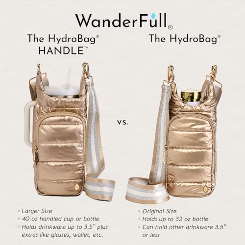 WanderFull Original HydroBag HANDLE®, 40 oz Water Bottle Holder w/Strap - color: Gold Shiny