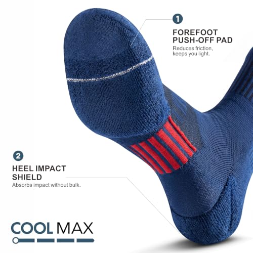 Rahhint Running Socks Crew for Long Run Coolmax Targeted Cushioned - color: Blue, size: 3-6