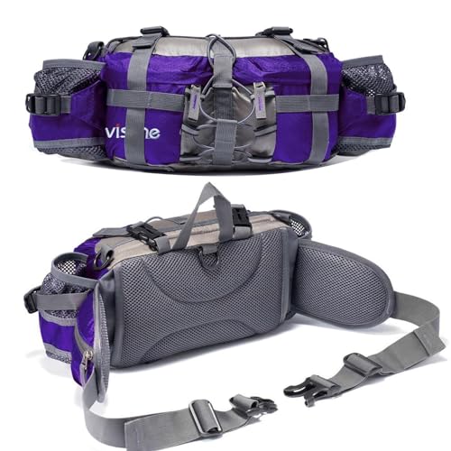 Outdoor Fanny Pack Hiking Fishing Waist bag 2 Water Bottle Holder Lumbar Pack - color: Purple