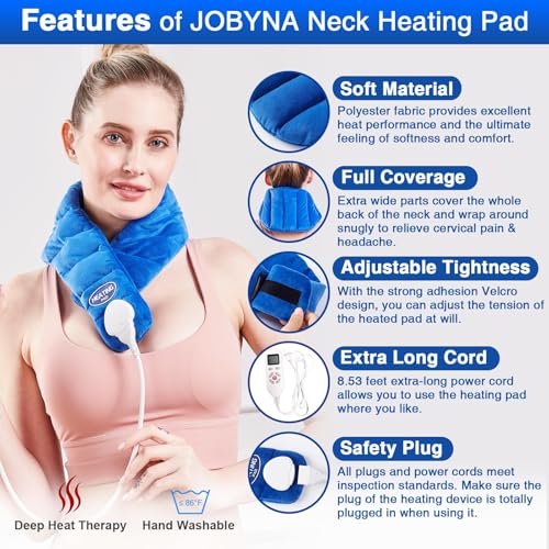 JOBYNA Neck Heating Pad, Hands-Free Electric Heated Neck Wrap for Neck Pain Relief, Upgraded Fast Neck Heat Pad, 10-90min Timer with Countdown, 86-158℉ Adjustable Temperature (Universal Size)