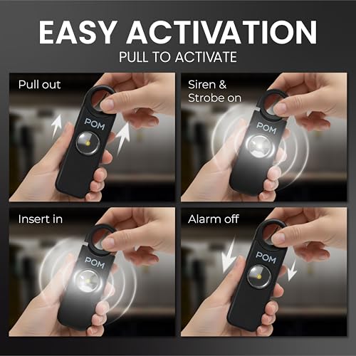 POM Personal Safety Alarm for Women – 130dB Loud Emergency Siren, USB-C Rechargeable with Bright LED Flashlight, Portable Keychain Design for Self Defense, Purse, Backpack & Travel (Black) - color: Black