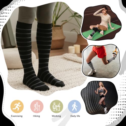 6 Pairs Compression Socks for Women Men - color: Black White Geometric
