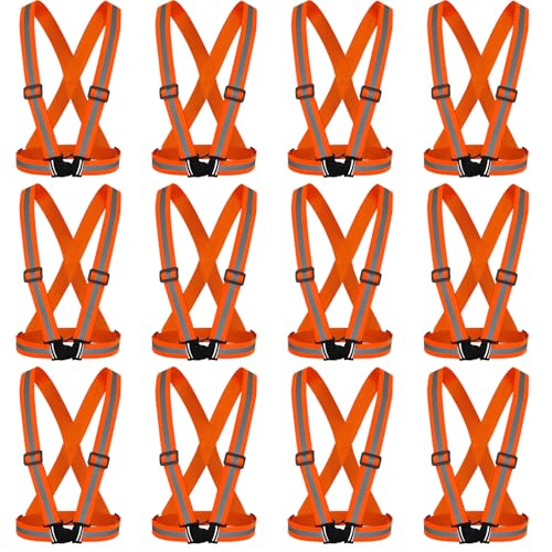 Hercicy 12 Pcs Reflective Safety Vest Hi Vis Adjustable Straps Orange - color: Orange
