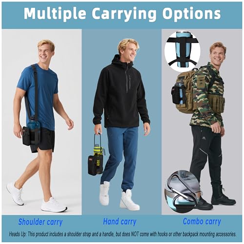 Detachable Water Bottle Holder with Strap & Tactical Pouch, MOLLE Bottle Carrier Sling, Manual Strap Adjustment for Perfect Fit of Most 18-64 oz Bottles, Black - color: Black