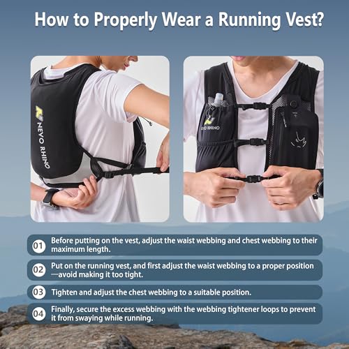 N NEVO RHINO Running Vest with 350ML TPU Soft Flask,Adjustable Chest Straps - color: Black