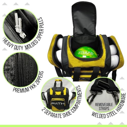 Pyramid Path Pro Deluxe Single Bowling Ball Tote - Holds One Ball, One Pair Shoes Up to Mens 15 - color: Yellow