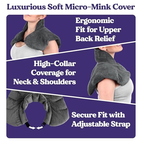 Microwavable Heating Pad for Neck, Shoulders, and Back by Joy & Grace | 5 Lb Weighted Neck & Shoulder Wrap | Moist Heat Therapy Pack for Relaxation and Comfort | Soft Micro-Mink Cover | Scented Gray - color: Gray, style: Scented