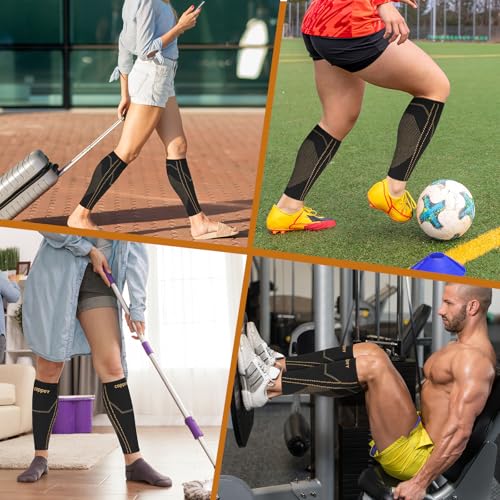 Copper Calf Compressions Sleeve for Men & Women-Breathable Compression Shin Leg Sleeve-High Stretch Footless & Non-Slip Leg Sleeves for Runners, shin splint relief (Black-XLarge)
