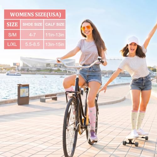 6 Pairs Compression Socks for Women Men Knee High - color: Flowers, size: Small-Medium