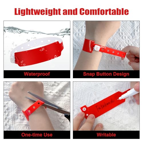100pcs Vinyl Wristbands, Disposable Waterproof Wristbands(Color : Red) - color: Red