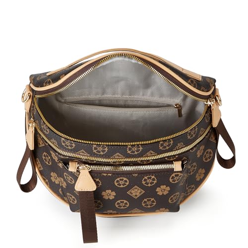 Makes Checkered Crossbody Bag Bum Bag for Women with Pouch - color: Coffee Flower