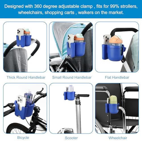 Accmor Stroller Cup Holder with Phone Holder, Bike Cup Holder, Walker Scooter Wheelchair Cup Holder Attachment, Universal Cup Holder for Uppababy Graco Strollers - color: All Dark Blue