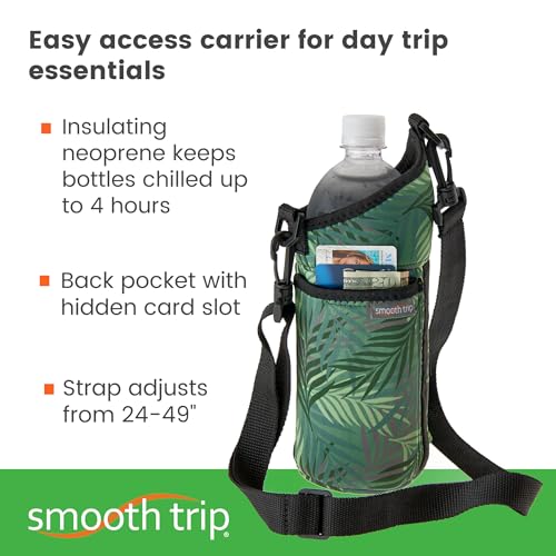 Smooth Trip Insulating Neoprene Water Bottle Carrier With Strap and Phone Pocket (Fern Pattern) - color: Fern Pattern