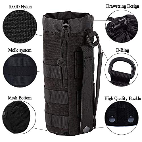 Water Bottles Pouches - 1000D Tactical Molle Drawstring 32OZ Hydration Carrier Bag - color: 2 Pack Tan