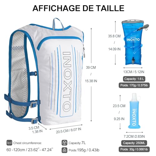 INOXTO Running Hydration Vest Backpack,Lightweight Insulated Pack with 1.5L Water Bladder Bag Daypack for Hiking Trail Running Cycling Race Marathon for Women Men - color: White stripes
