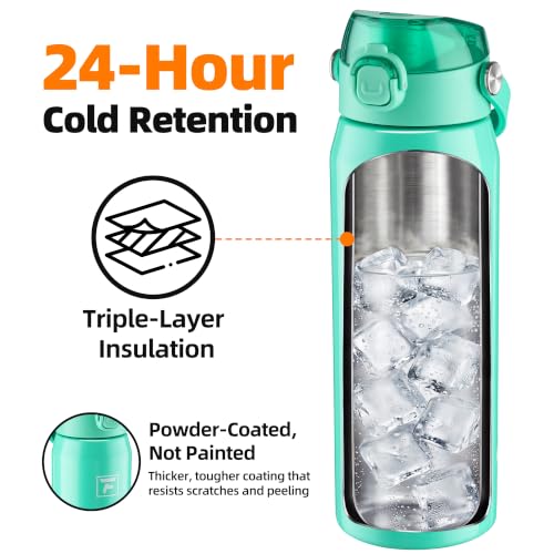 Fanhaw 24oz Stainless Steel Water Bottle with 2-in-1 Lid, Bianchi Green - color: Bianchi Green