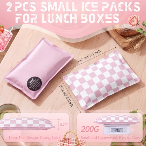 VIHOSE 2 Pcs Ice Packs for Lunch Box Bag - color: Pink, style: Checkerboard